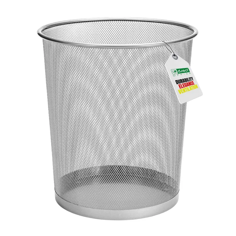 D.RECT KOMO Papierkorb, 12L Metall Abfalleimer Büro | Runder Mülleimer für Arbeitszimmer, Küche | Stabile Ausführung, 266x218x280 mm, Silber