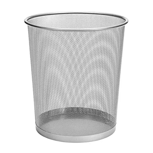 D.RECT KOMO Papierkorb, 12L Metall Abfalleimer Büro | Runder Mülleimer für Arbeitszimmer, Küche | Stabile Ausführung, 266x218x280 mm, Silber