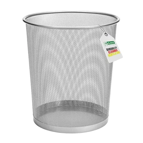 D.RECT KOMO Papierkorb, 12L Metall Abfalleimer Büro | Runder Mülleimer für Arbeitszimmer, Küche | Stabile Ausführung, 266x218x280 mm, Silber