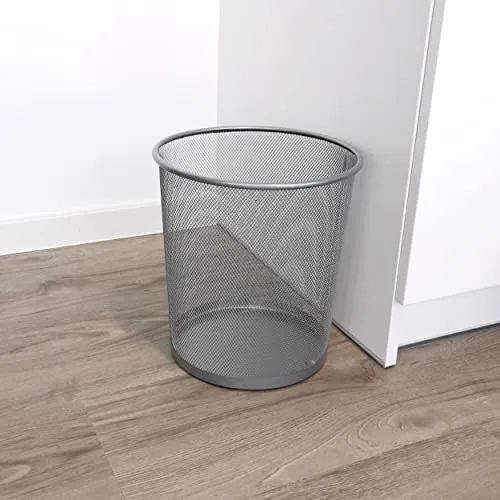 D.RECT KOMO Papierkorb, 12L Metall Abfalleimer Büro | Runder Mülleimer für Arbeitszimmer, Küche | Stabile Ausführung, 266x218x280 mm, Silber