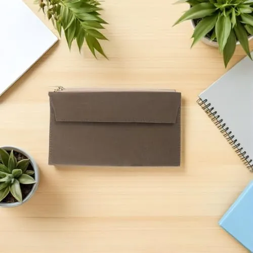 Notizbuchhülle mit Reißverschluss, Canvas Aufbewahrungstasche für Notizbücher im Taschenformat, organisiert mit mehreren Fächern, für Journaling, olivgrün