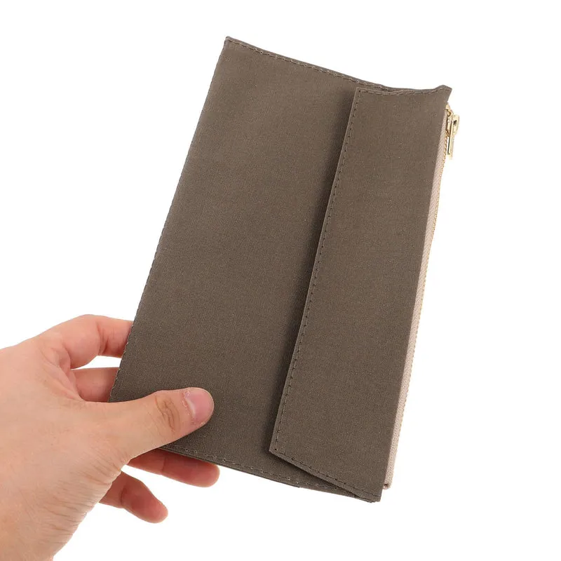 Notizbuchhülle mit Reißverschluss, Canvas Aufbewahrungstasche für Notizbücher im Taschenformat, organisiert mit mehreren Fächern, für Journaling, olivgrün