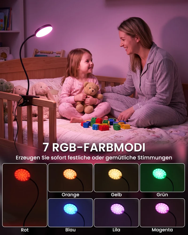 Leselampe Bett, USB LED Klemmlampe für Schlafzimmer, Schreibtisch, Dimmbar