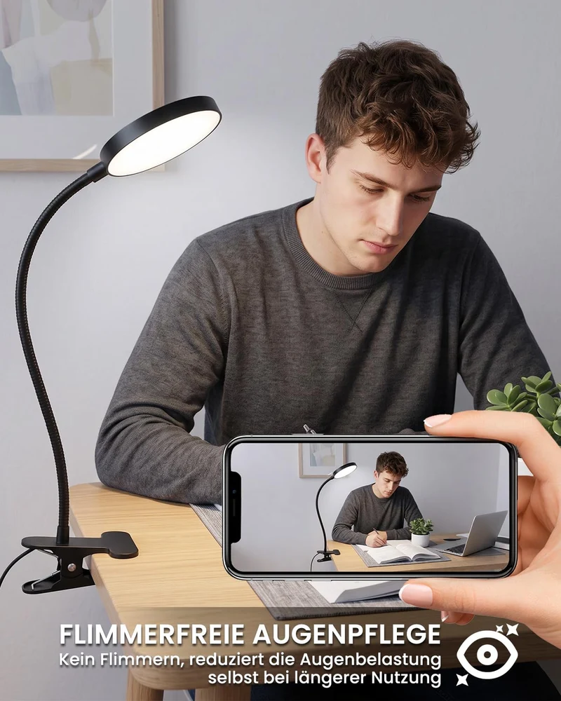 Leselampe Bett, USB LED Klemmlampe für Schlafzimmer, Schreibtisch, Dimmbar