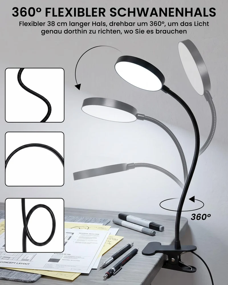 Leselampe Bett, USB LED Klemmlampe für Schlafzimmer, Schreibtisch, Dimmbar