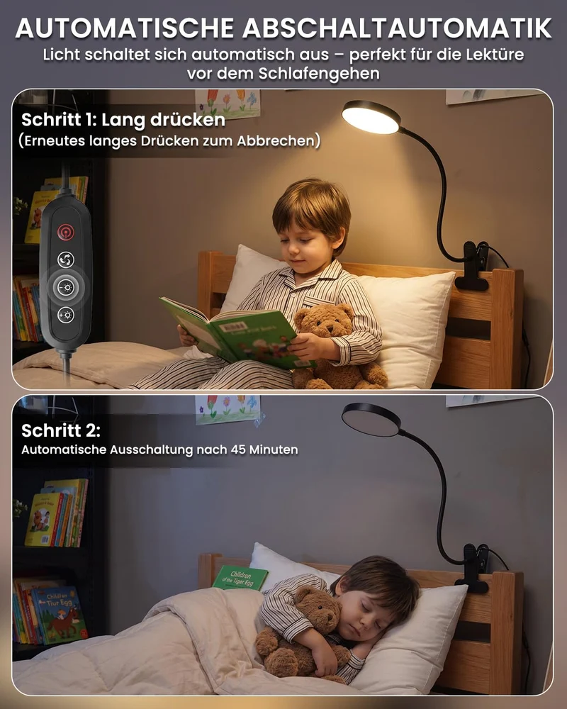 Leselampe Bett, USB LED Klemmlampe für Schlafzimmer, Schreibtisch, Dimmbar