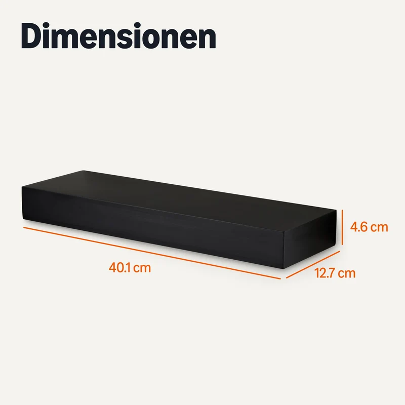 Amazon Basics schwebendes Wandregal aus Holz, 40,1 x 12,7 x 4,6 cm, Schwarz, Packung mit 3 Stück, Schwarz