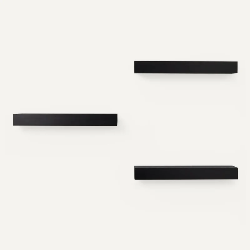 Amazon Basics schwebendes Wandregal aus Holz, 40,1 x 12,7 x 4,6 cm, Schwarz, Packung mit 3 Stück, Schwarz