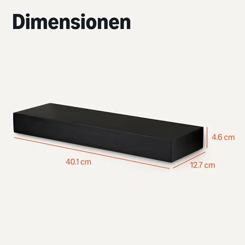 Amazon Basics schwebendes Wandregal aus Holz, 40,1 x 12,7 x 4,6 cm, Schwarz, Packung mit 3 Stück, Schwarz