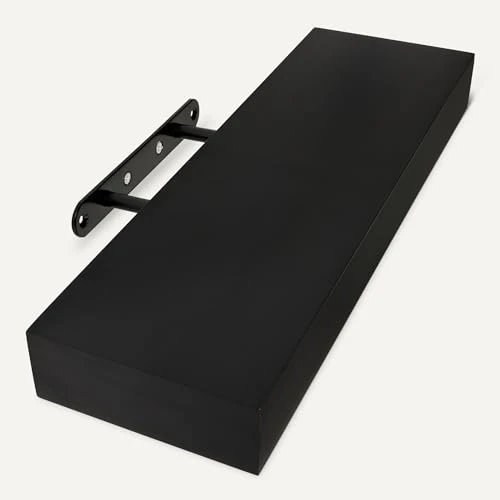 Amazon Basics schwebendes Wandregal aus Holz, 40,1 x 12,7 x 4,6 cm, Schwarz, Packung mit 3 Stück, Schwarz