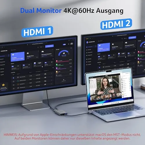 Acer USB C auf Dual HDMI Adapter 4K@60Hz, 4-in-1 Hub mit 100W PD, USB 3.0