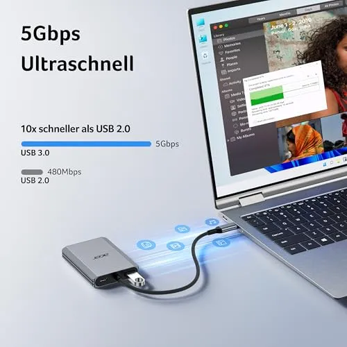 Acer USB C auf Dual HDMI Adapter 4K@60Hz, 4-in-1 Hub mit 100W PD, USB 3.0