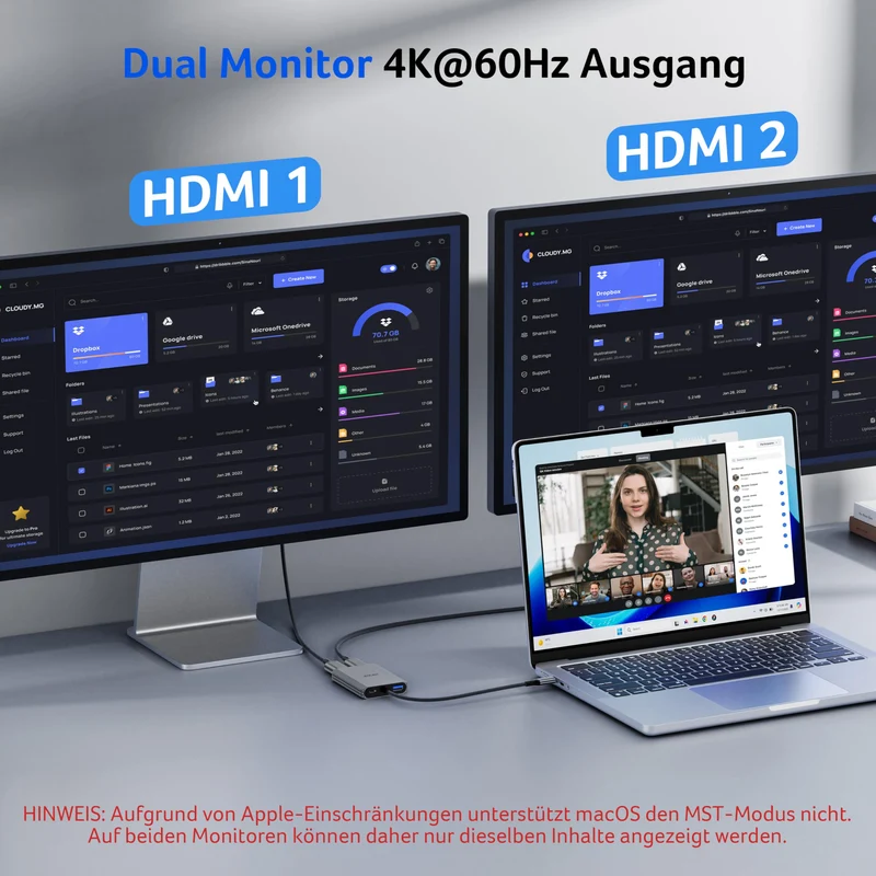 Acer USB C auf Dual HDMI Adapter 4K@60Hz, 4-in-1 Hub mit 100W PD, USB 3.0
