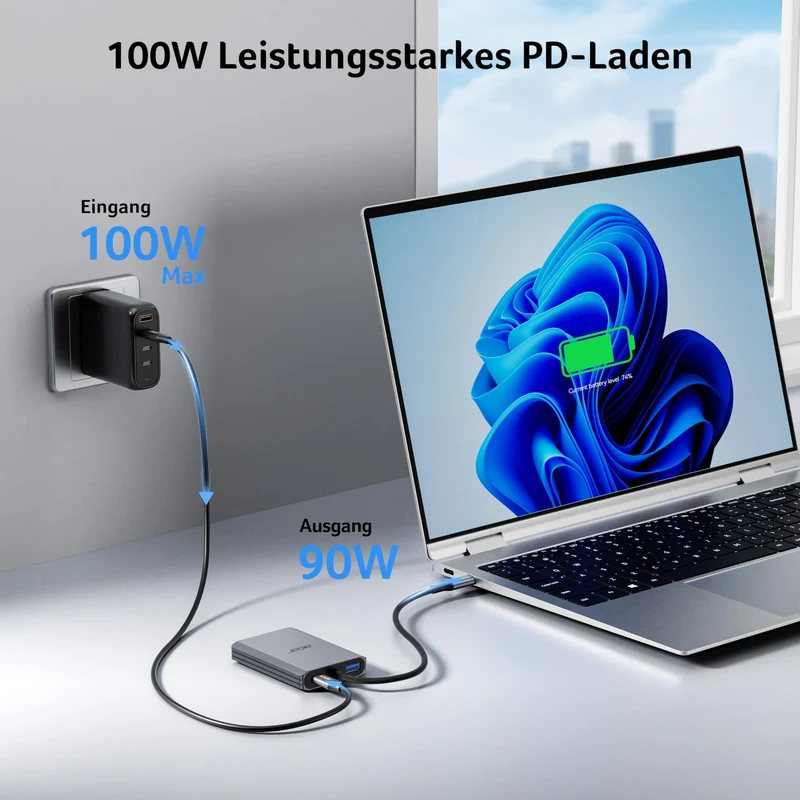 Acer USB C auf Dual HDMI Adapter 4K@60Hz, 4-in-1 Hub mit 100W PD, USB 3.0