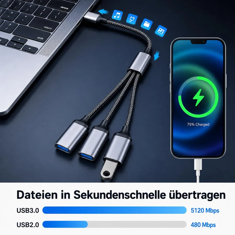 Avigers USB Splitter 1 auf 3 mit USB 3.0 und 2 USB 2.0 Ports
