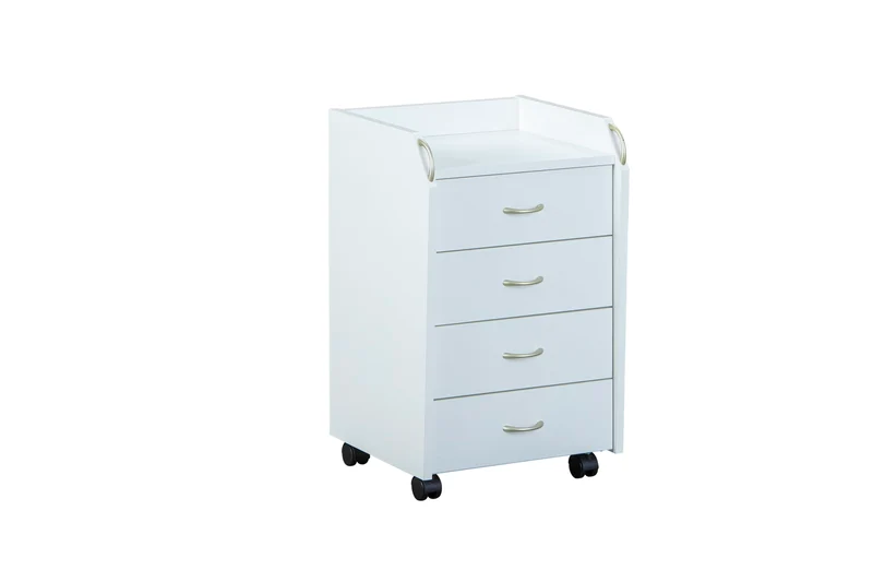 Inter Link – Rollcontainer mit Schubladen -Bürocontainer Standcontainer - Rollschrank Schubladenkommode Büroschrank 4 Weiß - Pronti