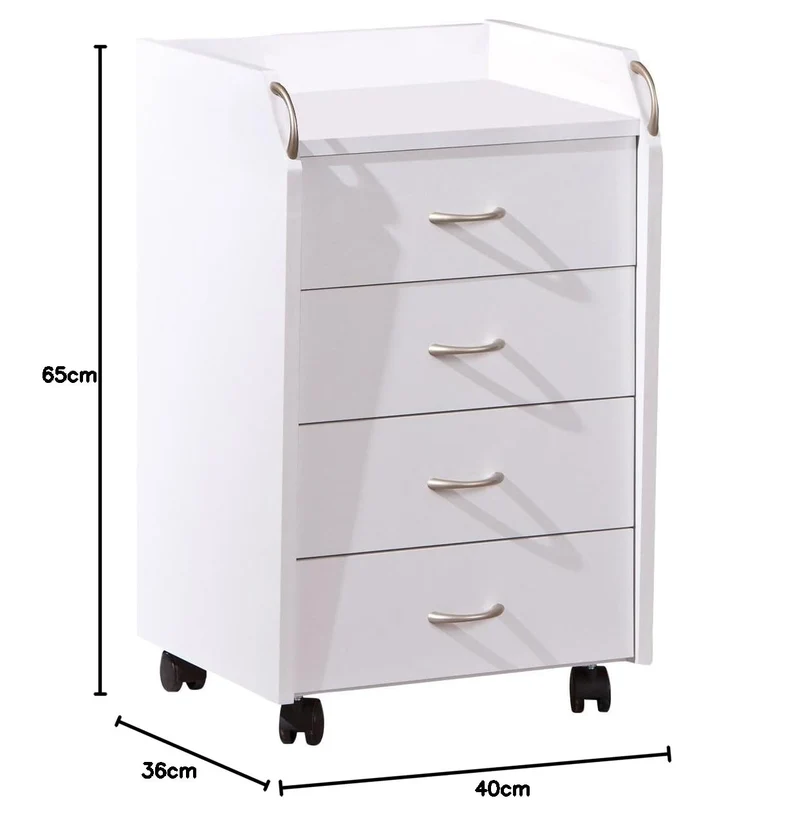 Inter Link – Rollcontainer mit Schubladen -Bürocontainer Standcontainer - Rollschrank Schubladenkommode Büroschrank 4 Weiß - Pronti