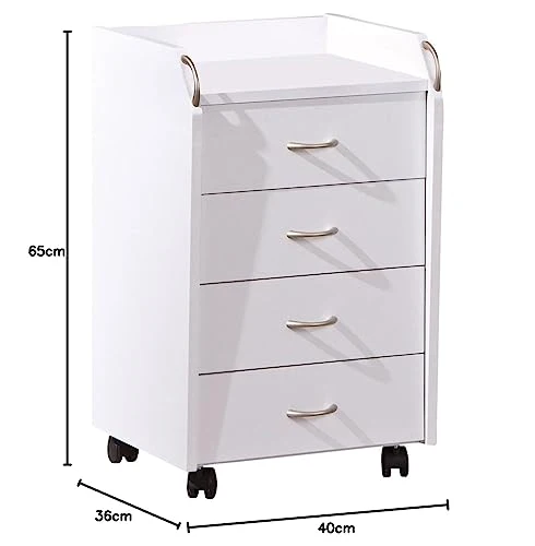 Inter Link – Rollcontainer mit Schubladen -Bürocontainer Standcontainer - Rollschrank Schubladenkommode Büroschrank 4 Weiß - Pronti