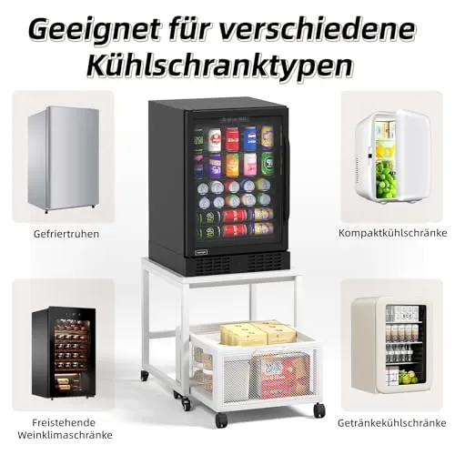 Druckertisch mit Lagerung Drawer, Druckerständer mit Universalrollen mobiler Druckerständer aus Holz & Metall Druckerwagen Stauregal 50x50x43cm bis zu 70 kg belastbar für Büro Zuhause Schule (Weiß)