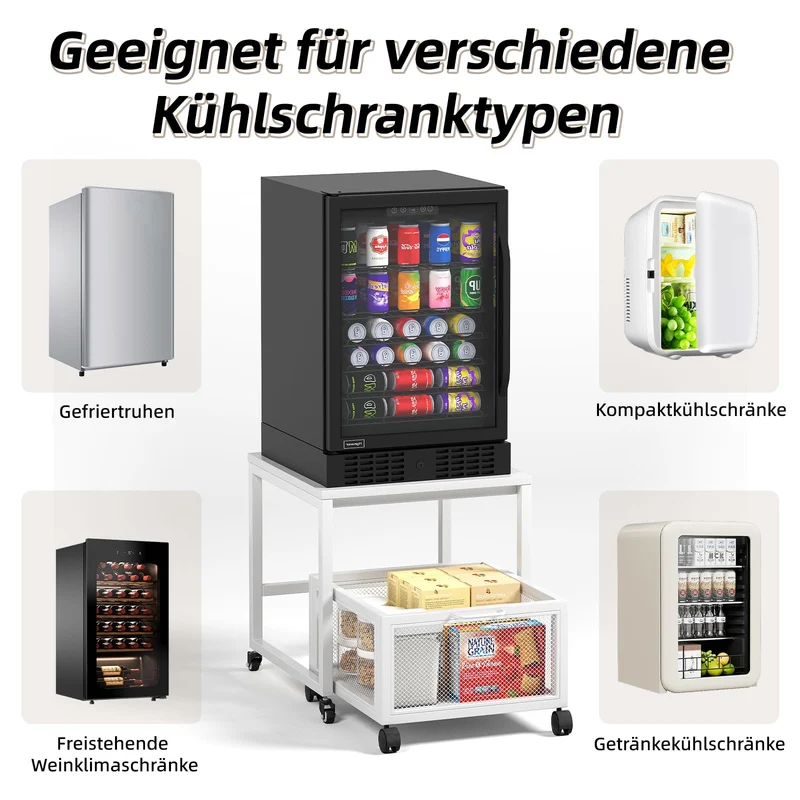 Druckertisch mit Lagerung Drawer, Druckerständer mit Universalrollen mobiler Druckerständer aus Holz & Metall Druckerwagen Stauregal 50x50x43cm bis zu 70 kg belastbar für Büro Zuhause Schule (Weiß)