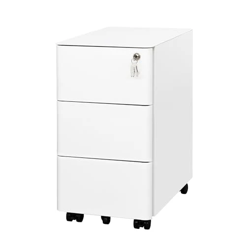 Rollcontainer, Aktenschrank, Schubladenschrank, Büroschrank aus Metall, Vormontiert, Abschließbarer, 4 Schlüsseln,Büro, Homeoffice