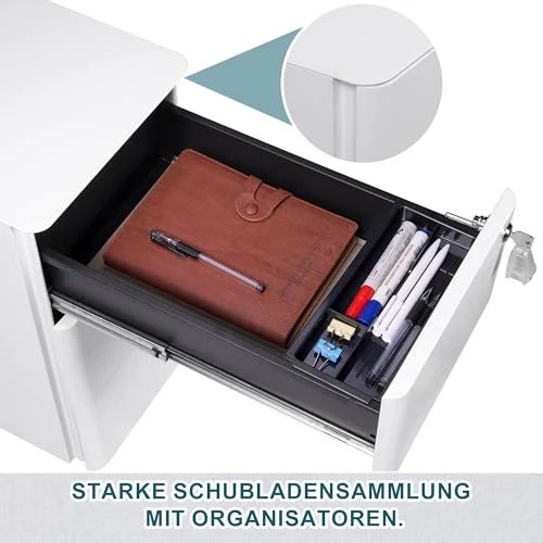 Rollcontainer, Aktenschrank, Schubladenschrank, Büroschrank aus Metall, Vormontiert, Abschließbarer, 4 Schlüsseln,Büro, Homeoffice