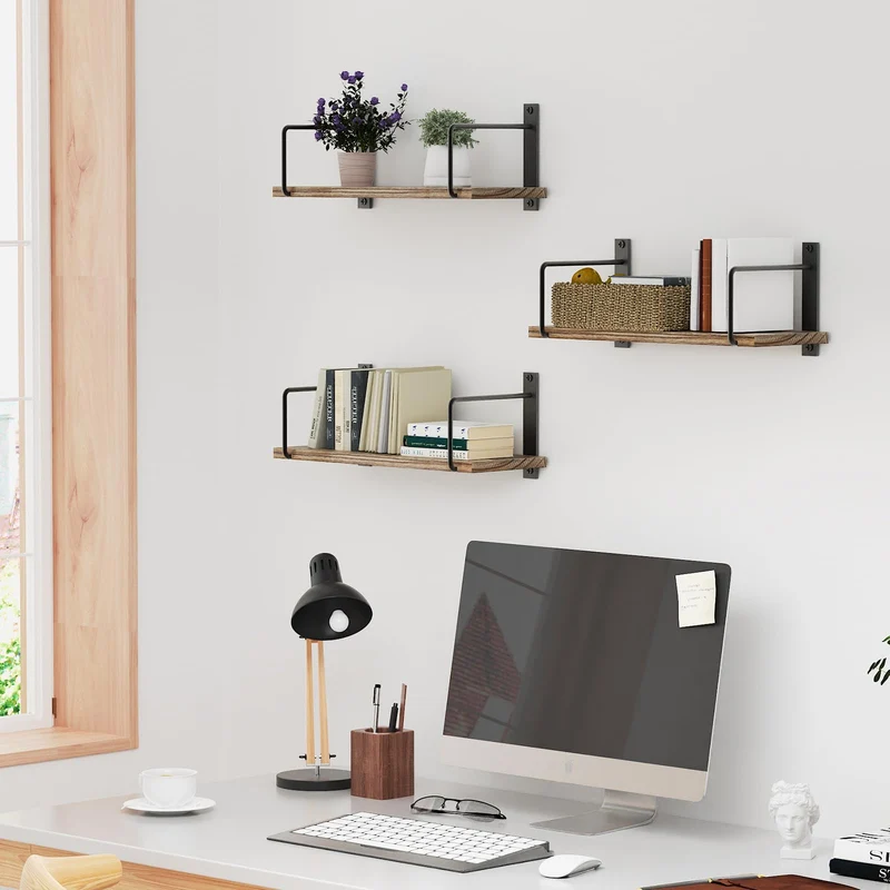 TRAYINDALY Wandregal Holz, 3 Stück Regal Wand für Dekoration, Rustikales Hängeregal Küchenregal Wand, Schweberegal für Wohnzimmer, Schlafzimmer, Badezimmer, Küche, Büro (Hellbraun)