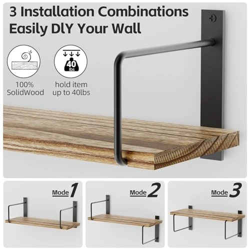 TRAYINDALY Wandregal Holz, 3 Stück Regal Wand für Dekoration, Rustikales Hängeregal Küchenregal Wand, Schweberegal für Wohnzimmer, Schlafzimmer, Badezimmer, Küche, Büro (Hellbraun)