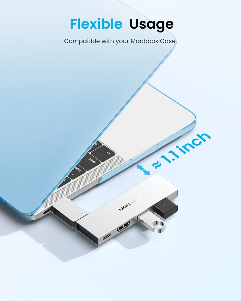 VENTION MacBook USB Adapter, Mac Hub mit Dual USB C, Abnehmbarem Magnetischen USB-C-Stecker, PD 140W / 8K@240Hz / 80Gbps Max., Kompatibel mit Allen Laptops/iPads, Silber