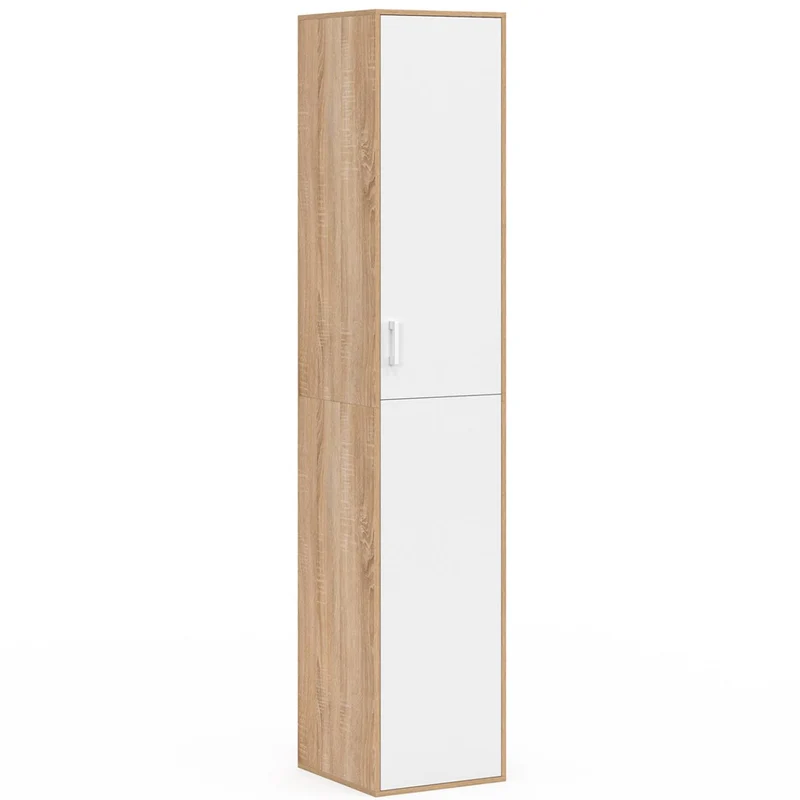 IDMarket - Büroschrank 180 cm multifunktional Sylvia weiß und Holz 1 Tür 3 Regale