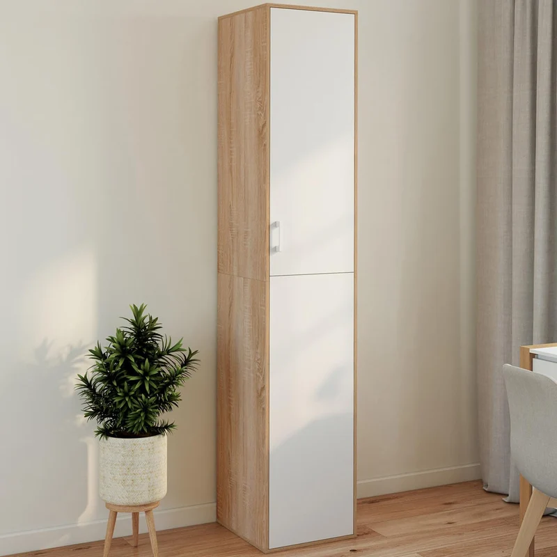 IDMarket - Büroschrank 180 cm multifunktional Sylvia weiß und Holz 1 Tür 3 Regale