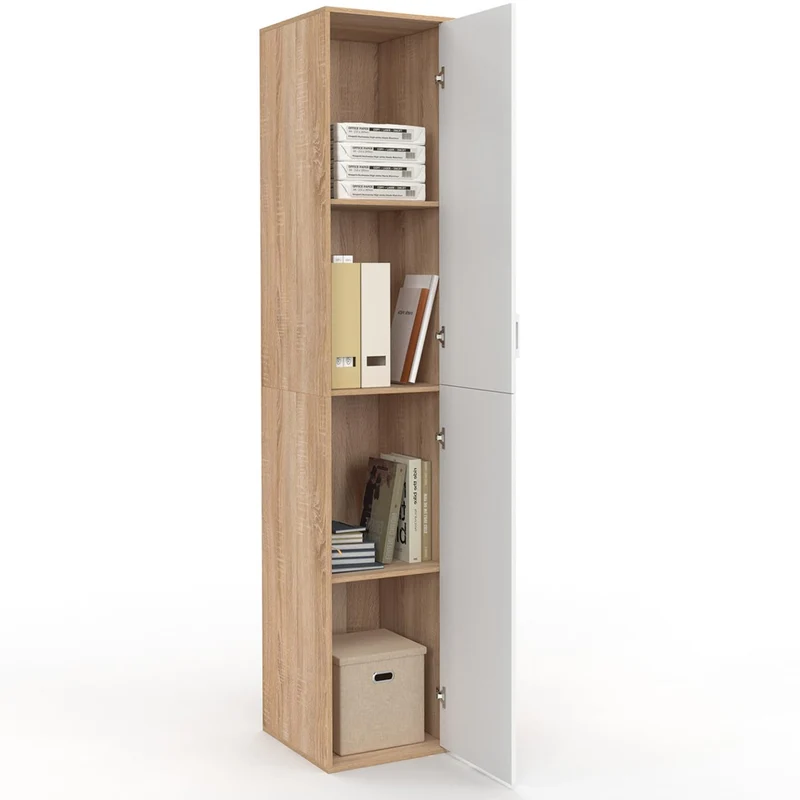 IDMarket - Büroschrank 180 cm multifunktional Sylvia weiß und Holz 1 Tür 3 Regale