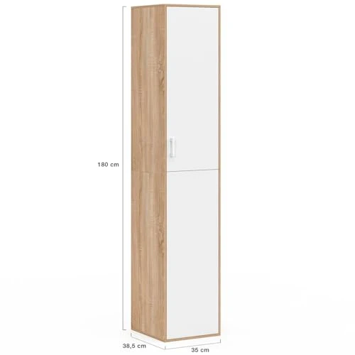 IDMarket - Büroschrank 180 cm multifunktional Sylvia weiß und Holz 1 Tür 3 Regale