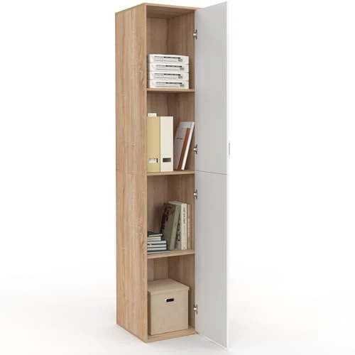 IDMarket - Büroschrank 180 cm multifunktional Sylvia weiß und Holz 1 Tür 3 Regale