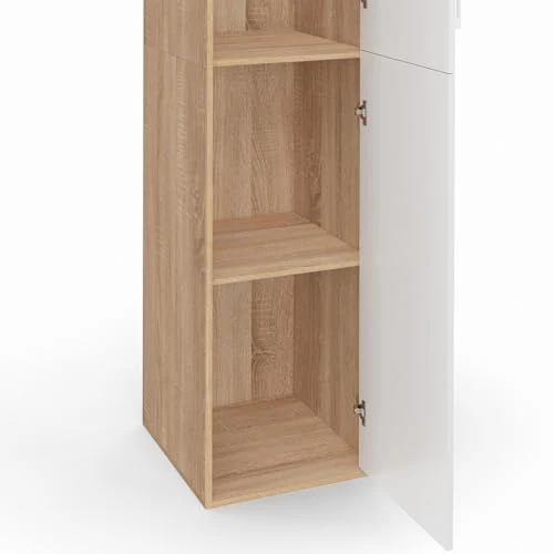 IDMarket - Büroschrank 180 cm multifunktional Sylvia weiß und Holz 1 Tür 3 Regale