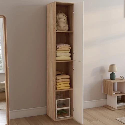 IDMarket - Büroschrank 180 cm multifunktional Sylvia weiß und Holz 1 Tür 3 Regale