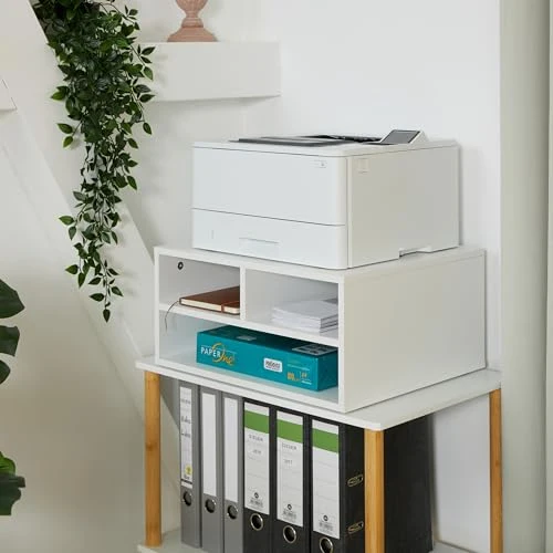 Relaxdays Druckerständer Schreibtisch, 3 Fächer, Regal für Drucker, Druckerhalter, H x B x T: 22,5 x 47 x 40 cm, weiß