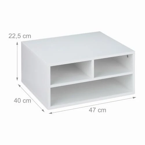 Relaxdays Druckerständer Schreibtisch, 3 Fächer, Regal für Drucker, Druckerhalter, H x B x T: 22,5 x 47 x 40 cm, weiß