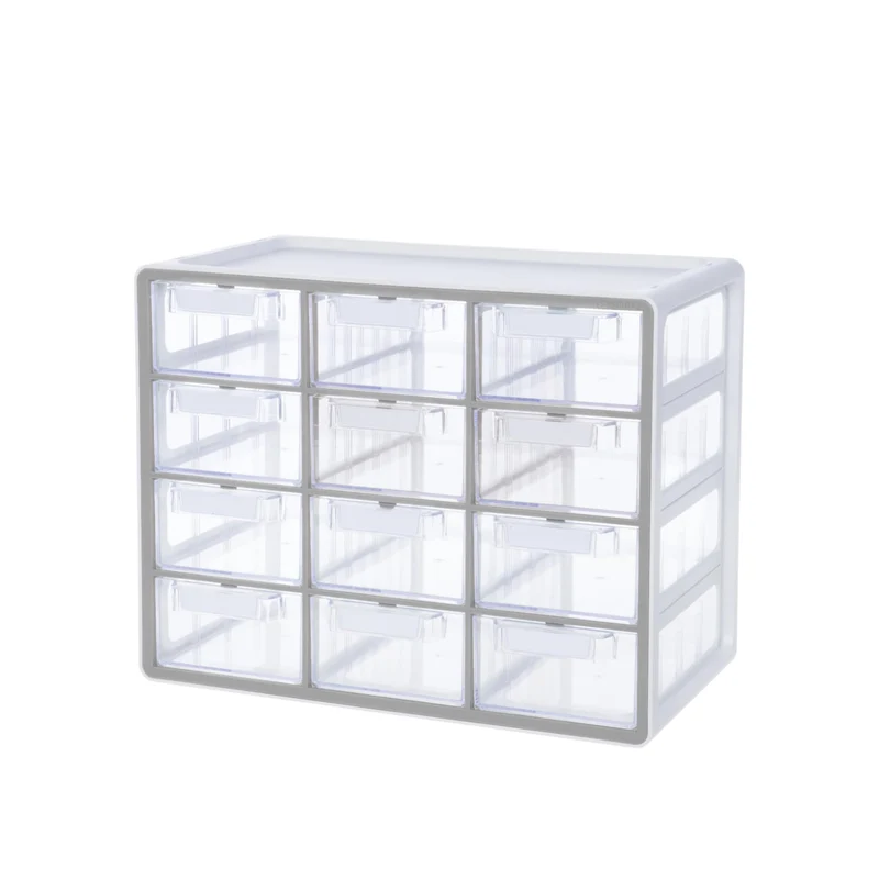 BLUE GINKGO Großer Aufbewahrungsschrank mit 12 Schubladen – stapelbare Perlen- und Bastelaufbewahrung, Hardware-Kleinteile-Organizer, Lehrer-Werkzeugkasten (hergestellt in Korea) – Grau