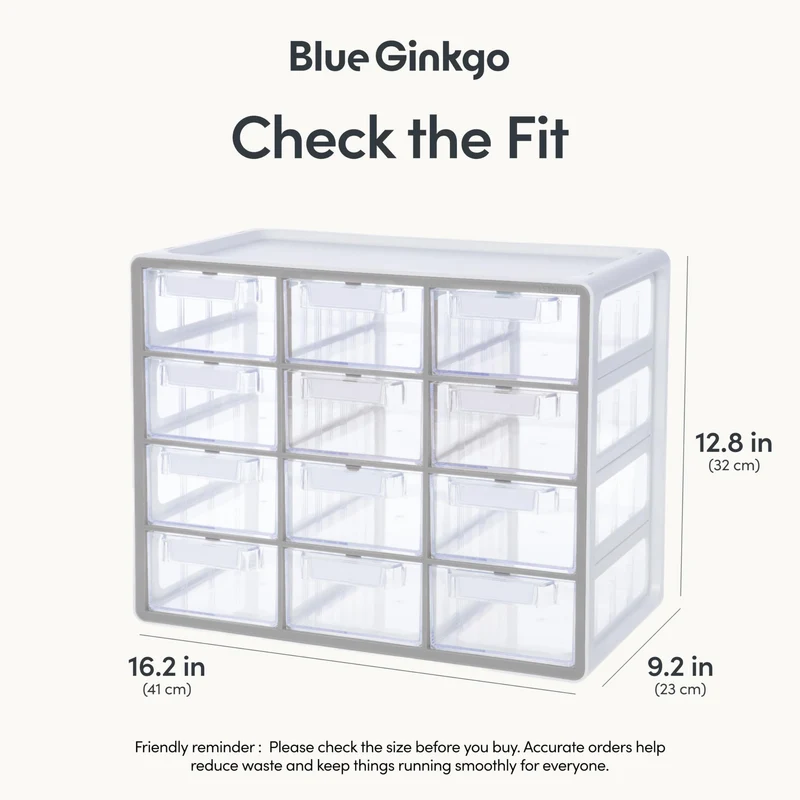 BLUE GINKGO Großer Aufbewahrungsschrank mit 12 Schubladen – stapelbare Perlen- und Bastelaufbewahrung, Hardware-Kleinteile-Organizer, Lehrer-Werkzeugkasten (hergestellt in Korea) – Grau