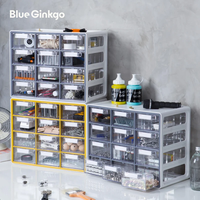 BLUE GINKGO Großer Aufbewahrungsschrank mit 12 Schubladen – stapelbare Perlen- und Bastelaufbewahrung, Hardware-Kleinteile-Organizer, Lehrer-Werkzeugkasten (hergestellt in Korea) – Grau