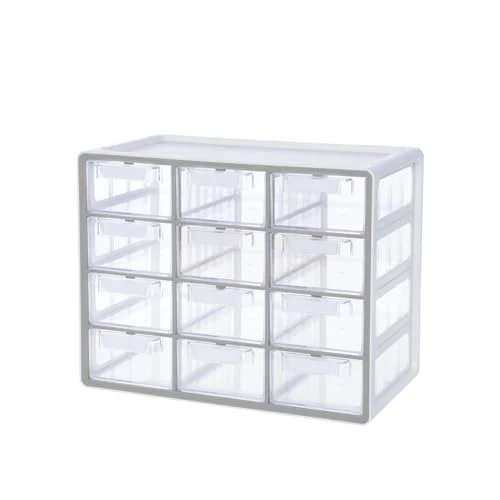 BLUE GINKGO Großer Aufbewahrungsschrank mit 12 Schubladen – stapelbare Perlen- und Bastelaufbewahrung, Hardware-Kleinteile-Organizer, Lehrer-Werkzeugkasten (hergestellt in Korea) – Grau
