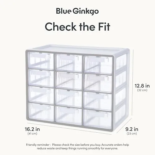BLUE GINKGO Großer Aufbewahrungsschrank mit 12 Schubladen – stapelbare Perlen- und Bastelaufbewahrung, Hardware-Kleinteile-Organizer, Lehrer-Werkzeugkasten (hergestellt in Korea) – Grau