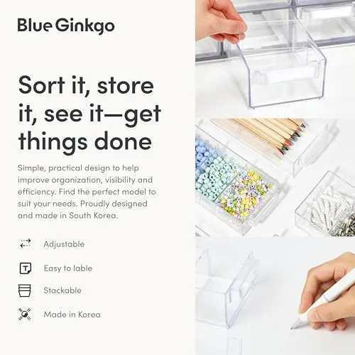 BLUE GINKGO Großer Aufbewahrungsschrank mit 12 Schubladen – stapelbare Perlen- und Bastelaufbewahrung, Hardware-Kleinteile-Organizer, Lehrer-Werkzeugkasten (hergestellt in Korea) – Grau