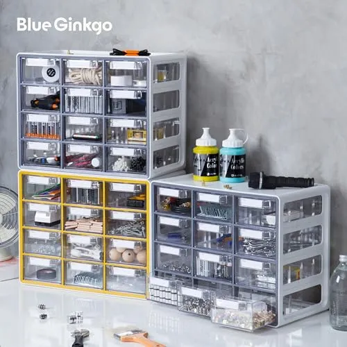 BLUE GINKGO Großer Aufbewahrungsschrank mit 12 Schubladen – stapelbare Perlen- und Bastelaufbewahrung, Hardware-Kleinteile-Organizer, Lehrer-Werkzeugkasten (hergestellt in Korea) – Grau