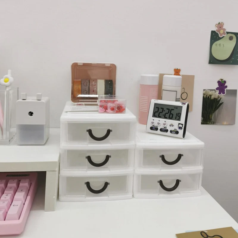 Kunststoffbox mit 3 Schubladen aus Beige PP Kunststoff Leicht mit Griff Aufbewahrungsbox für Bürobedarf im Büro und Wohnzimmer