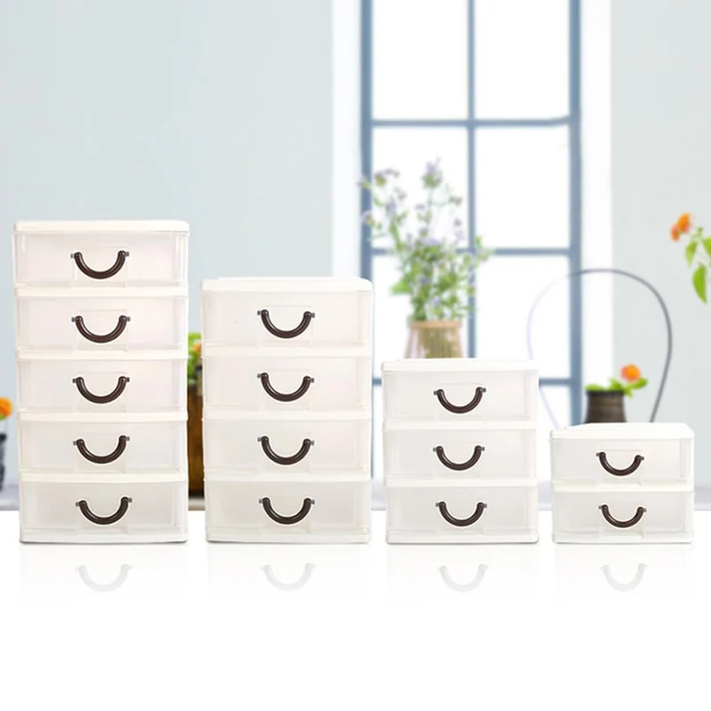 Kunststoffbox mit 3 Schubladen aus Beige PP Kunststoff Leicht mit Griff Aufbewahrungsbox für Bürobedarf im Büro und Wohnzimmer