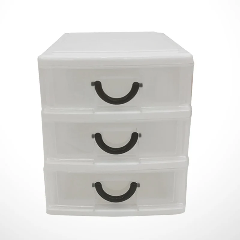 Kunststoffbox mit 3 Schubladen aus Beige PP Kunststoff Leicht mit Griff Aufbewahrungsbox für Bürobedarf im Büro und Wohnzimmer