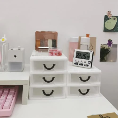 Kunststoffbox mit 3 Schubladen aus Beige PP Kunststoff Leicht mit Griff Aufbewahrungsbox für Bürobedarf im Büro und Wohnzimmer