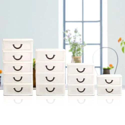 Kunststoffbox mit 3 Schubladen aus Beige PP Kunststoff Leicht mit Griff Aufbewahrungsbox für Bürobedarf im Büro und Wohnzimmer